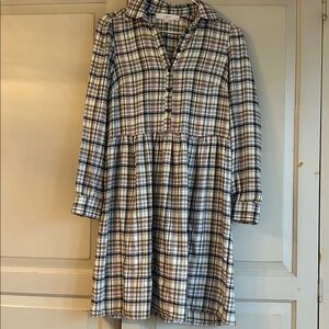 LOFT  Plaid Long Sleeve Dress. Neutral colors. Brown, ivory, rust, green.  NWOT